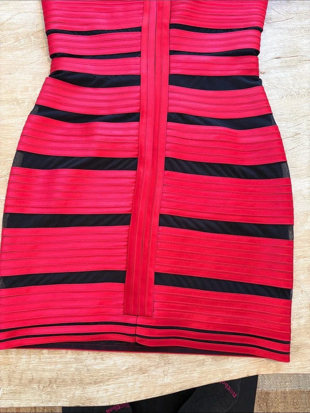 BCBGMaxAzria Red and Black Mesh Bandage Bodycon Dress Size 2